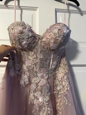 Gianni Bini Blush Pink Embroidered Floral Prom Dress
